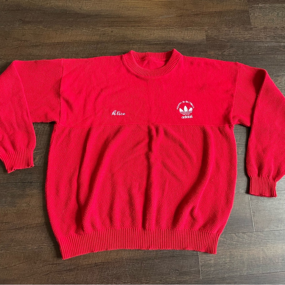 adidas Red Crewneck Sweater with Trefoil Logo
